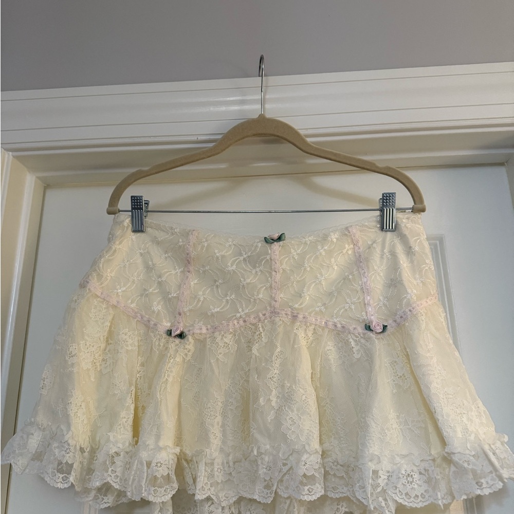 MAJORELLE Cream Lace A-Line Skirt